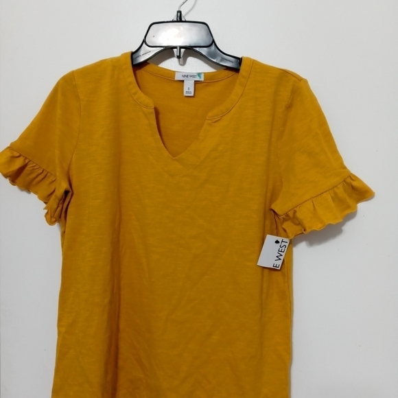 Nine West Women's Short Ruffled Sleeves V neck Deep Yellow Blouse NWT - Picture 1 of 9